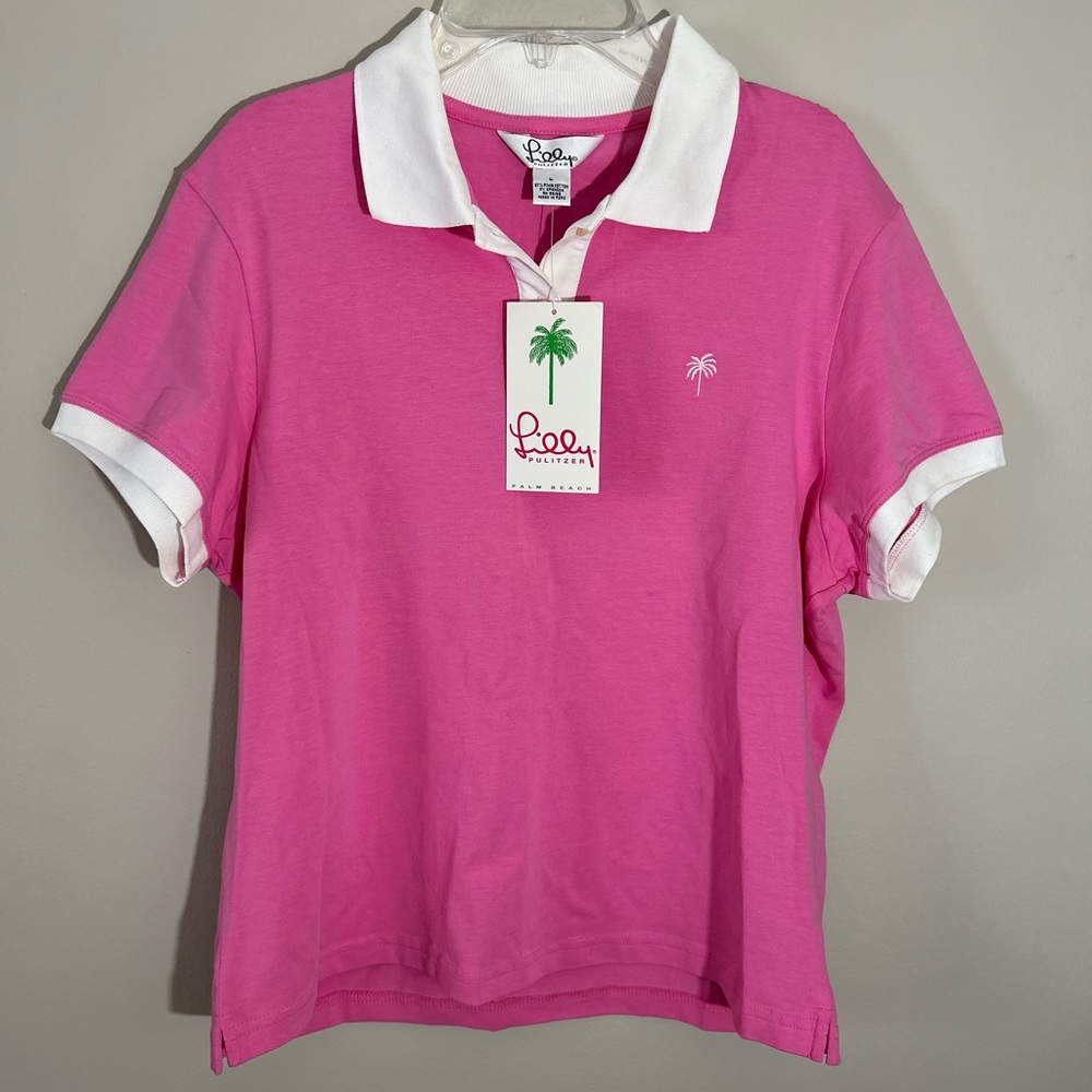 Lilly Pulitzer Pink Polo with White Trim